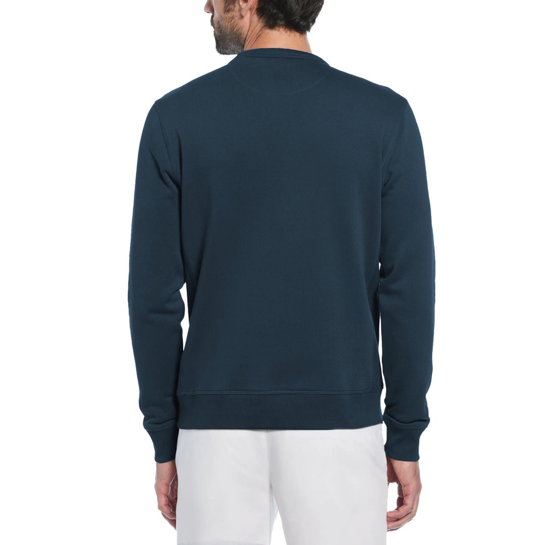 Sticker Pete Fleece Crew Neck Sweatshirt In Blue Wing Teal - RUTHERFORD & Co
