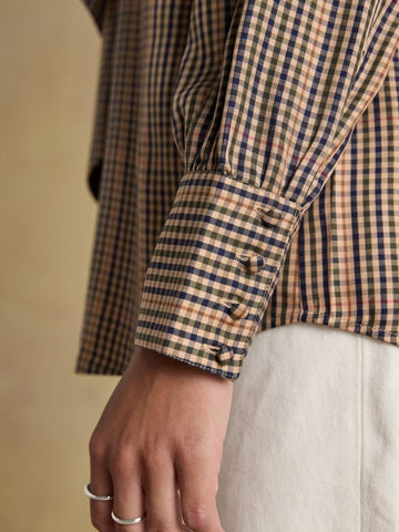 Tabby Brown Check Tie Neck Blouse - RUTHERFORD & Co