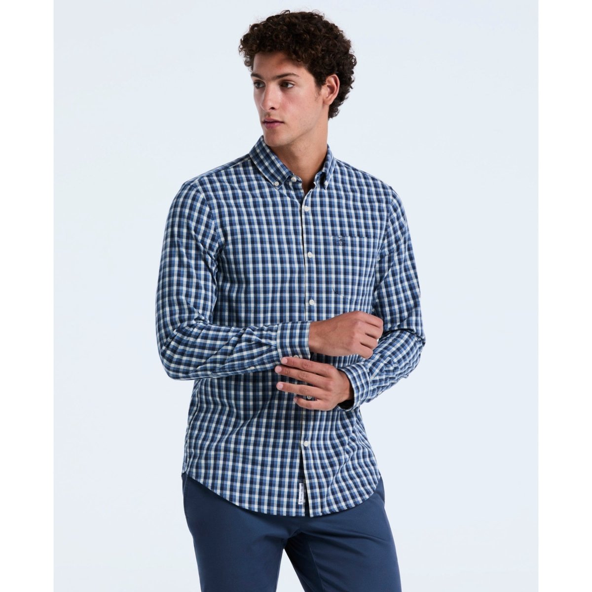 Twill Check Shirt In Copen Blue - RUTHERFORD & Co