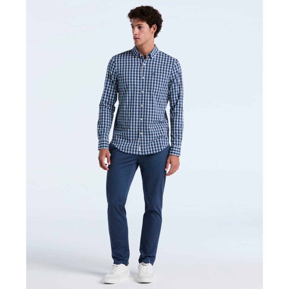 Twill Check Shirt In Copen Blue - RUTHERFORD & Co