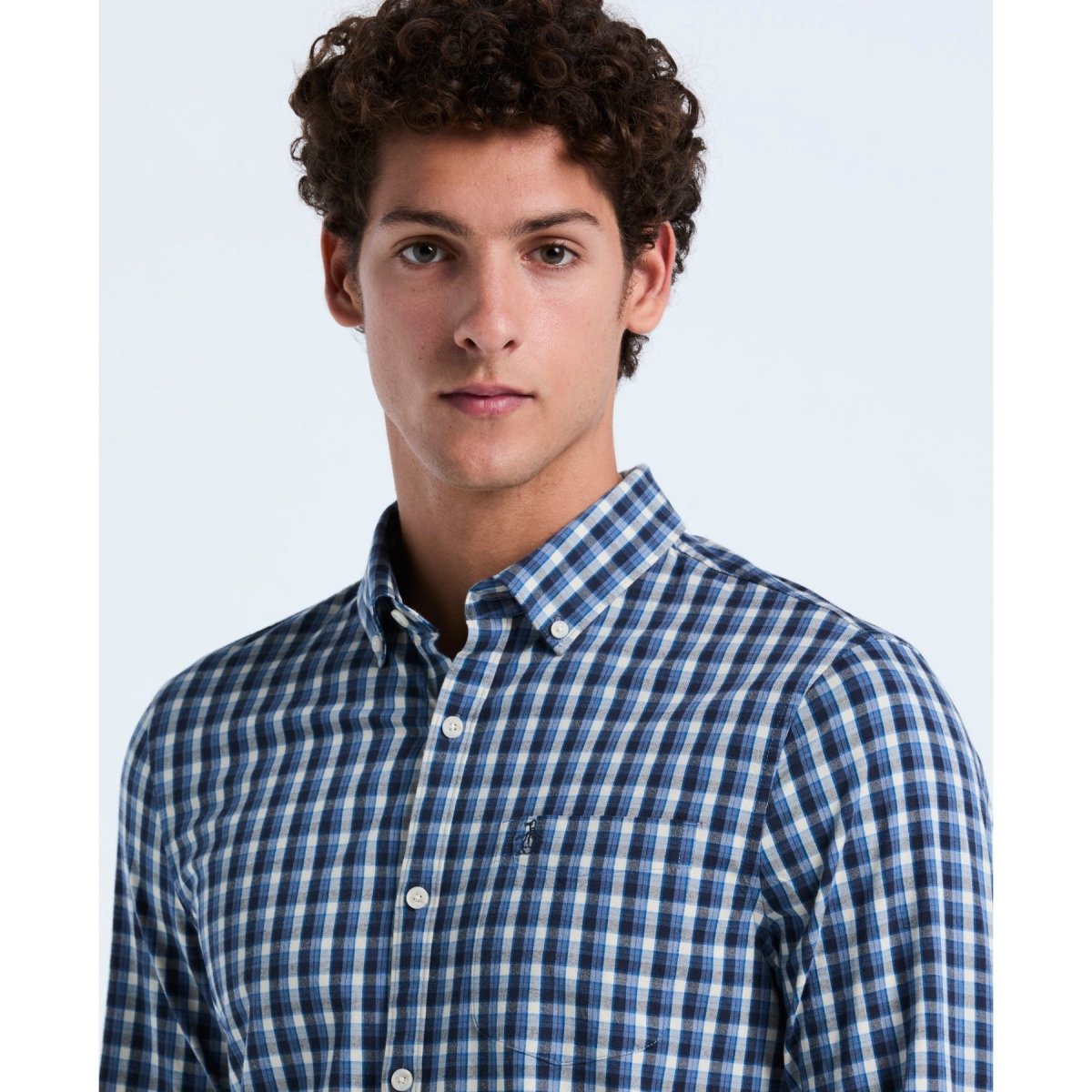 Twill Check Shirt In Copen Blue - RUTHERFORD & Co