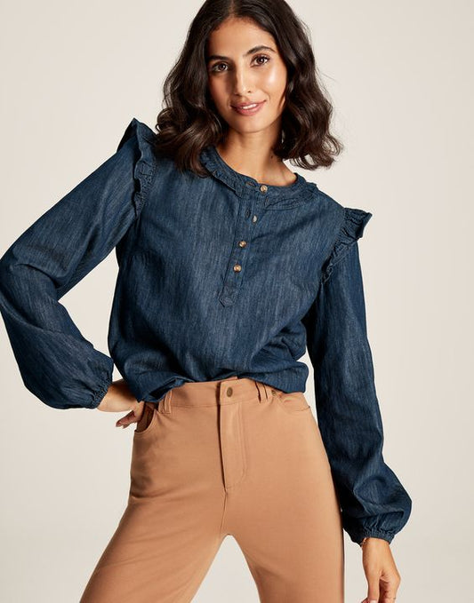 Remi Frill Shoulder Chambray Blouse