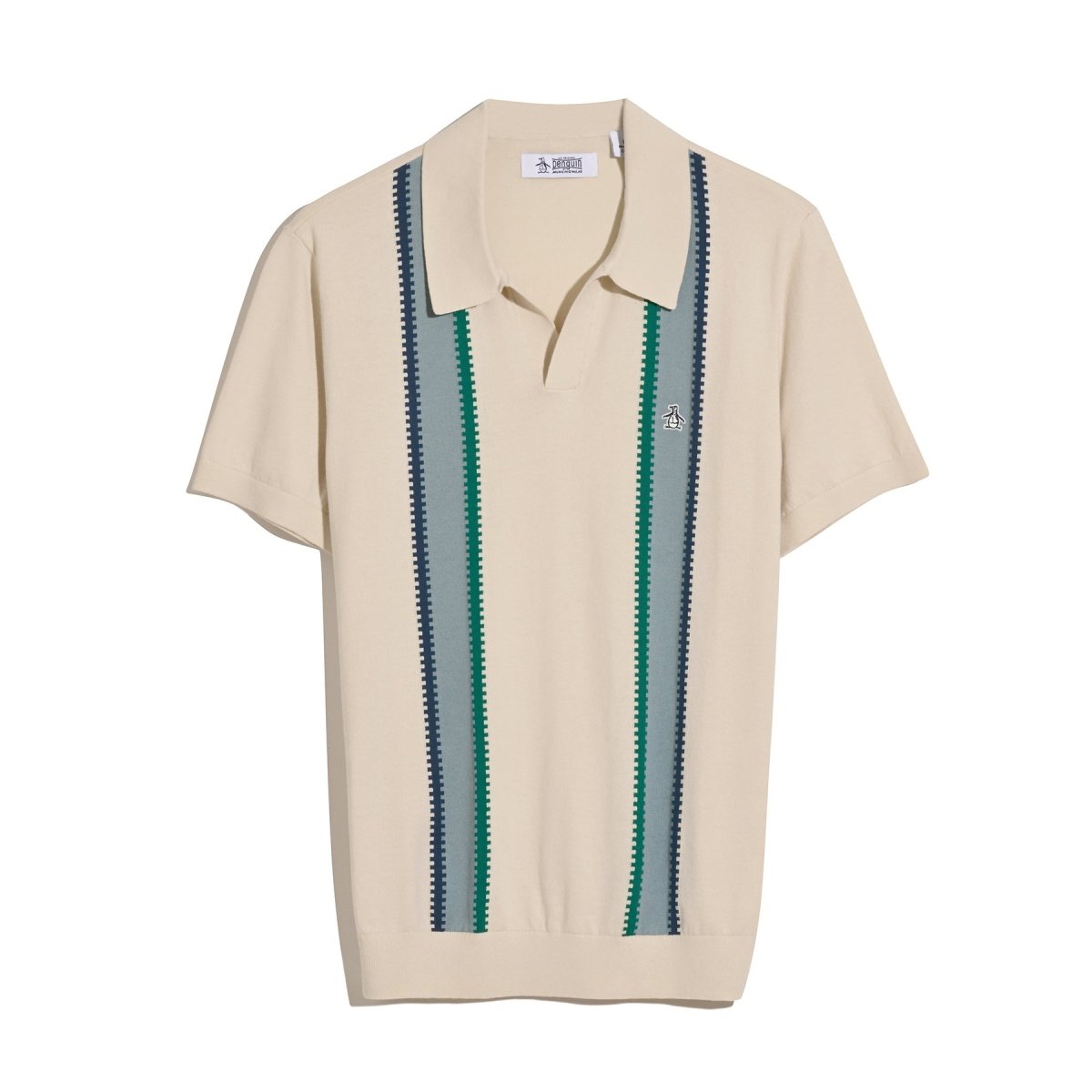 Vertical Stripe Sweater Polo Shirt In Birch - RUTHERFORD & Co