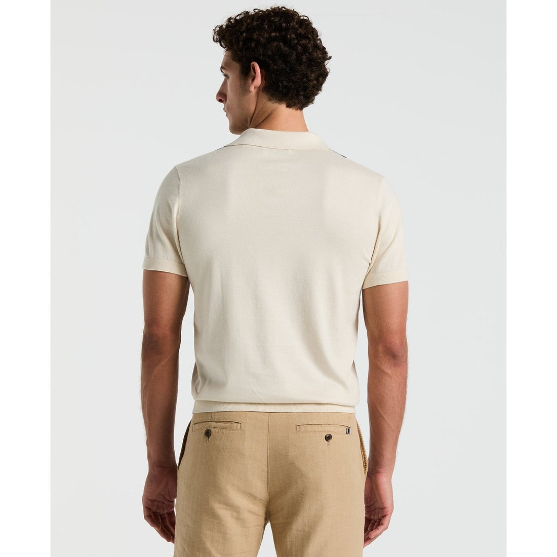 Vertical Stripe Sweater Polo Shirt In Birch - RUTHERFORD & Co