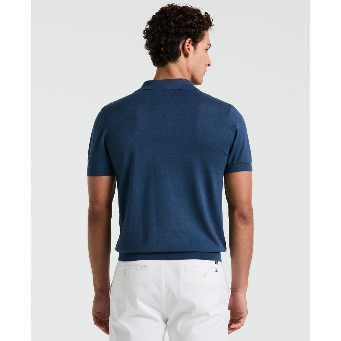 Vertical Stripe Sweater Polo Shirt In Sargasso Sea - RUTHERFORD & Co