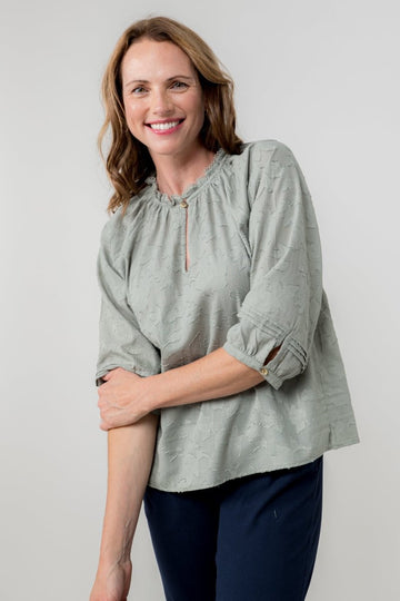 Zoe Cotton Jacquard Keyhole Neck Blouse - RUTHERFORD & Co