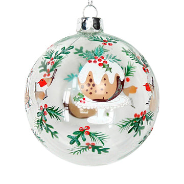 Clear with Plum Pudding Glass Bauble (8cm)