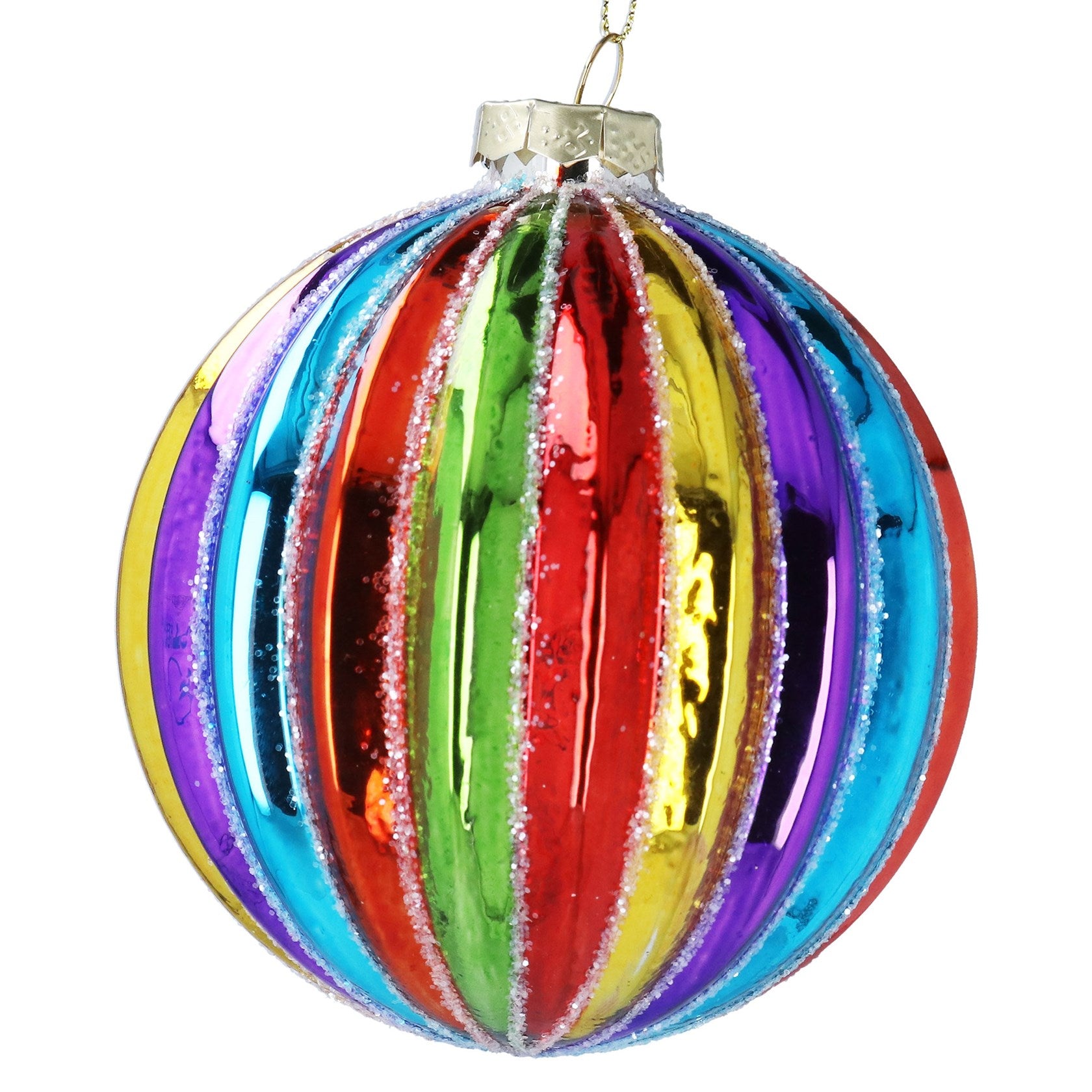 Rainbow Stripes Ribbed Glass Ball/Lge