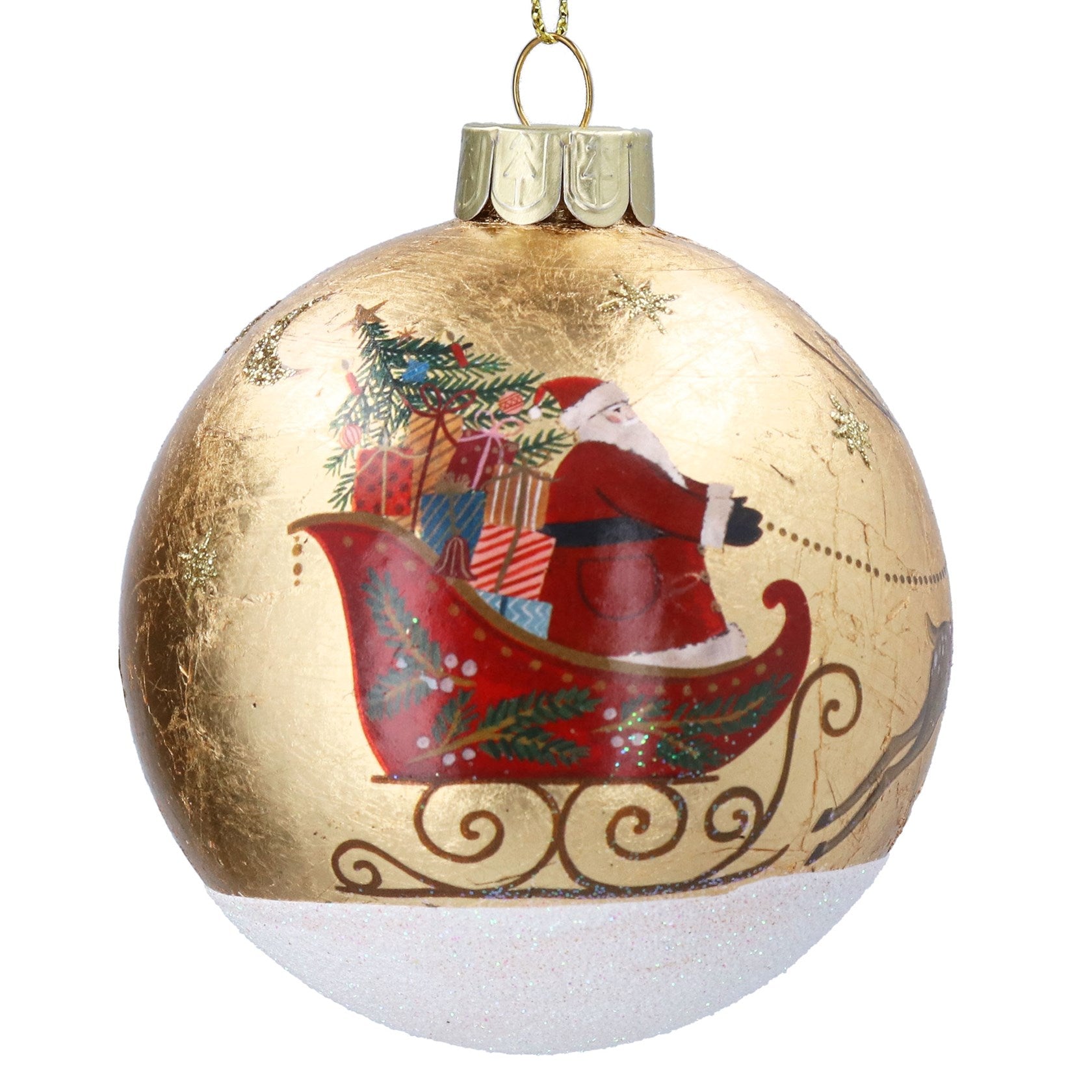 Glass Bauble 8cm – Gold Foil Nostalgia Sleigh