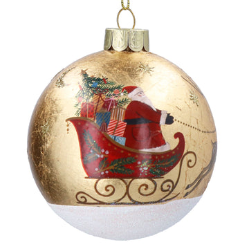 Glass Bauble 8cm – Gold Foil Nostalgia Sleigh