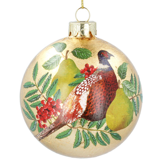 Gold Leaf Glass Bauble With Pheasant