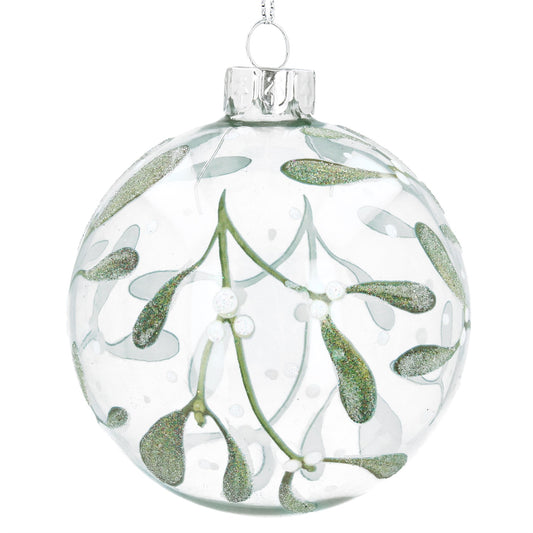 Clear with Mistletoe Sprays Glass Bauble (8cm)