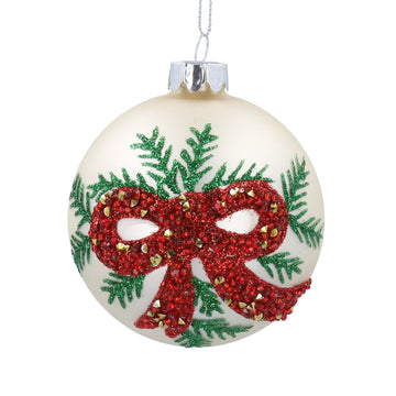 Glass Ball, 8cm – Champagne/Red Bow