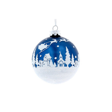 Matt Blue with White Snow scene Glass Bauble (8cm)