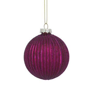 Magenta Ribbed Glass Bauble (8cm)