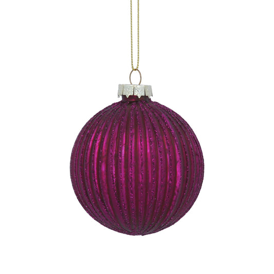 Magenta Ribbed Glass Bauble (8cm)