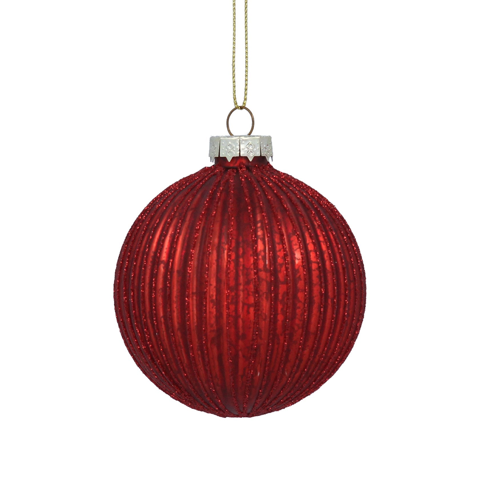 Dark Red Ribbed Glass Bauble
