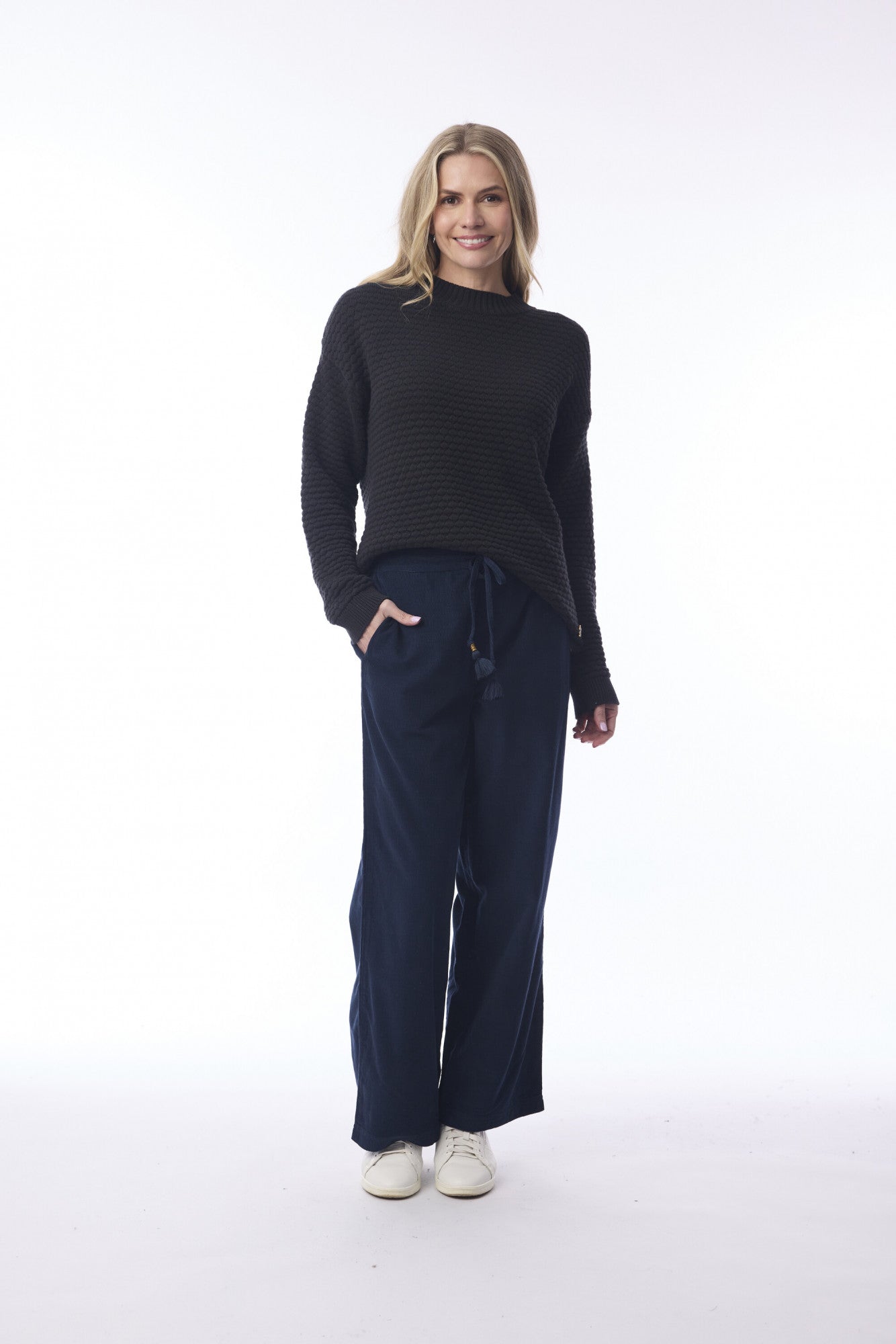 Cord Solid Trouser Flared Navy