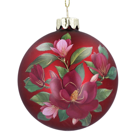 Matt Cherry Red Magnolia Glass Bauble (8cm)