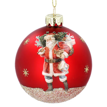 Matt Red Gold Sparkling Nostalgia Santa Glass Bauble (8cm)