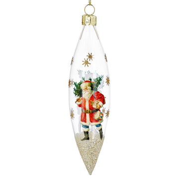 Clear/Gold Nostalgia Santa Teardrop Glass Decoration (15cm)