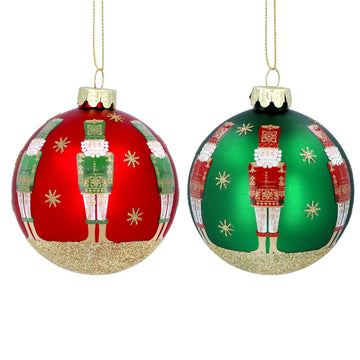 Red & Green Sparkle with Nutcracker Glass Bauble (8cm)