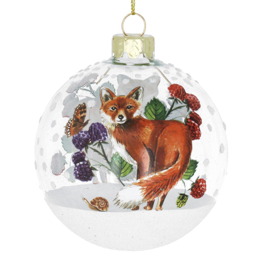 Clear with Fox/Fruit Glass Bauble (8cm)