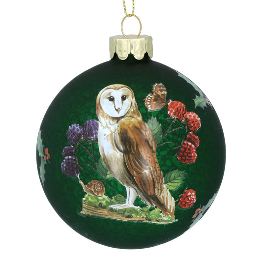 Matt Green with Owl/Fruit Glass Bauble (8cm)