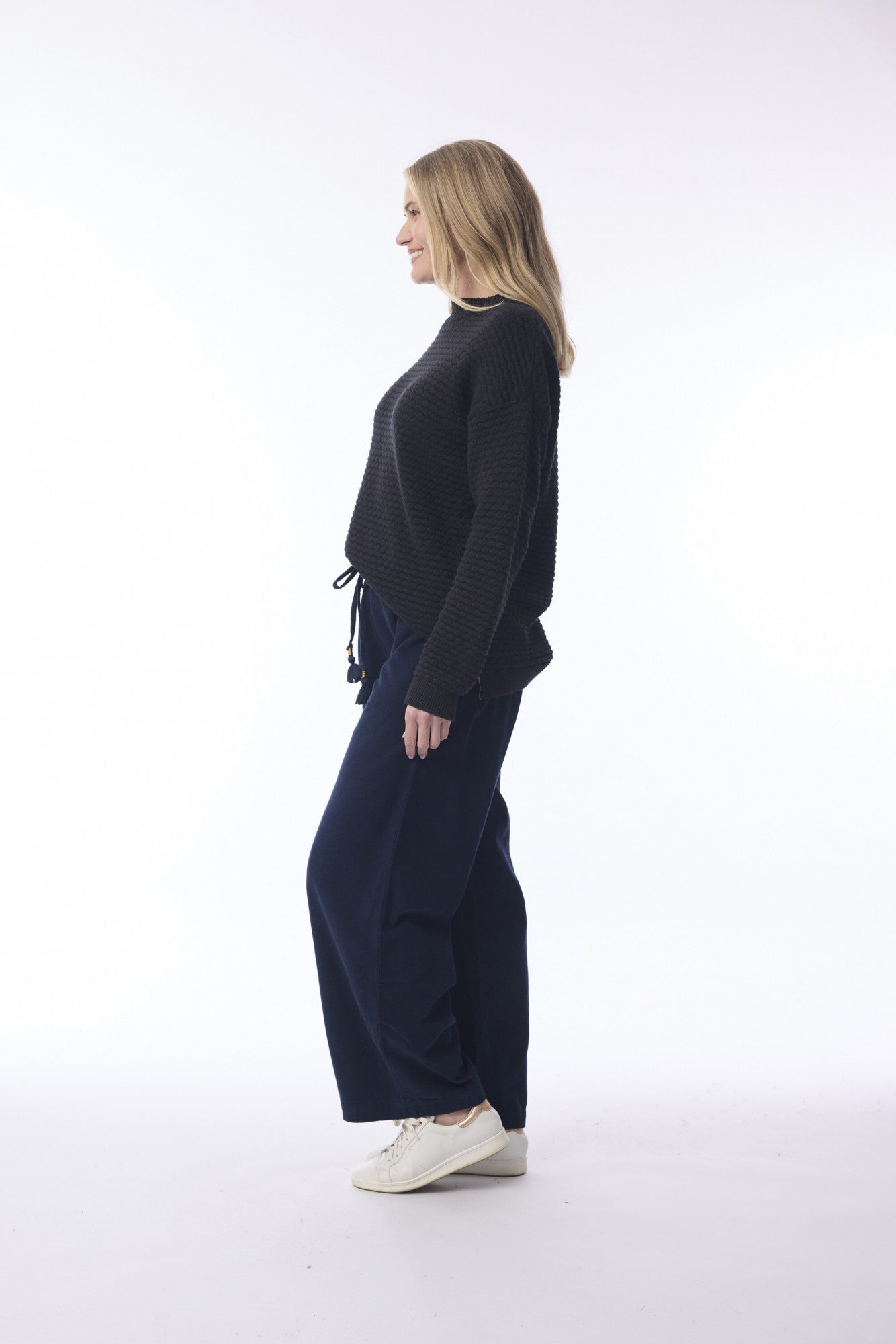 Cord Solid Trouser Flared Navy