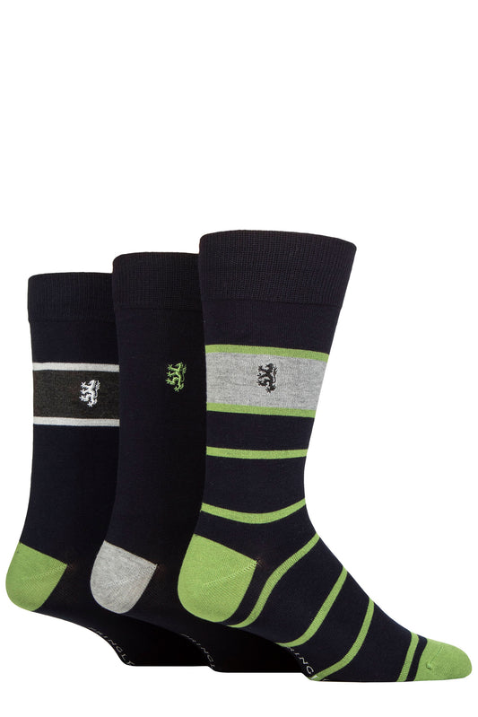 MENS 3 PAIR PRINGLE BLACK LABEL BAMBOO PATTERNED, ARGYLE AND STRIPED SOCKS - GREEN