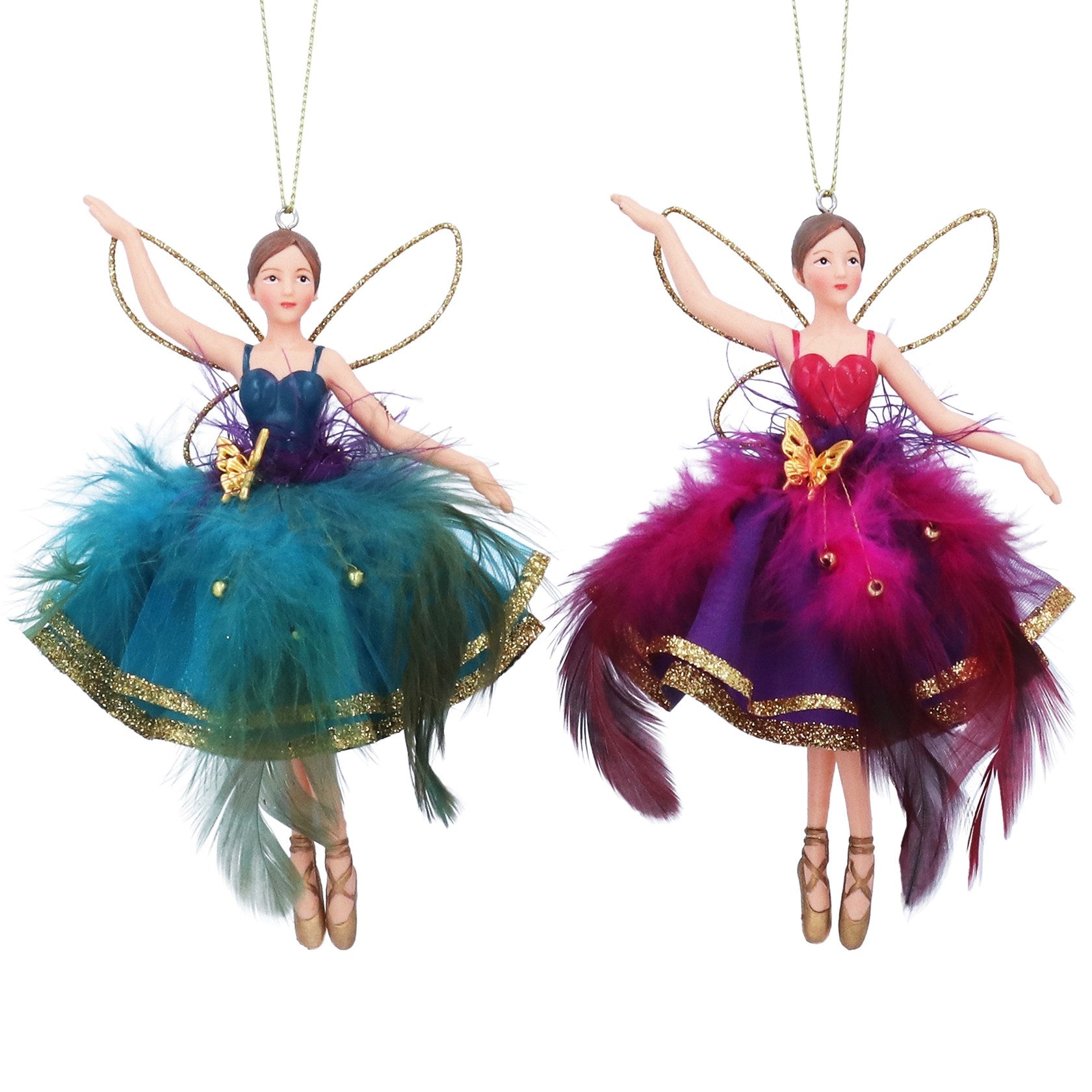 Resin Fairy in Purple orTeal Fabric Feather Skirt
