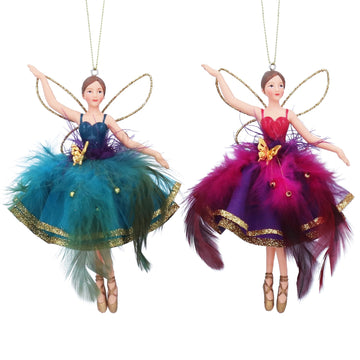 Resin Fairy in Purple orTeal Fabric Feather Skirt