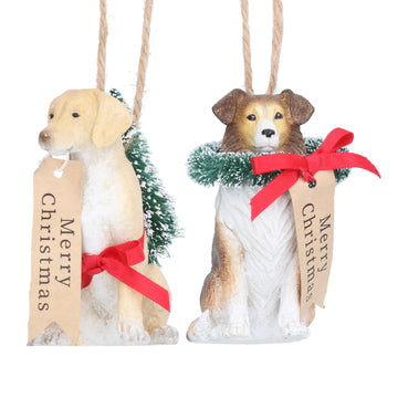 Resin Dog w Wreath or Tree & Tag Dec/Astd