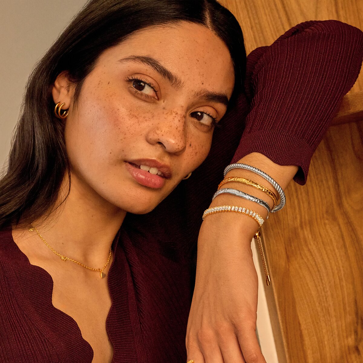 Bracelet Bar Hammered Bangle Set In Silver And Gold Plating