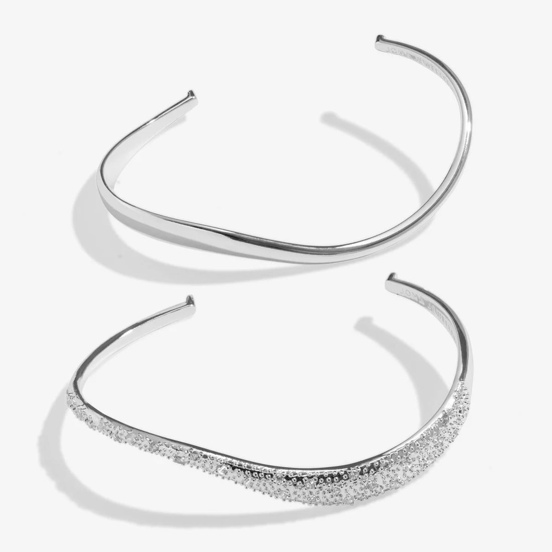 Bracelet Bar Plain And Pavé Bangle Set In Silver Plating