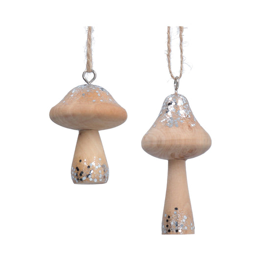 Silver Sparkle Toadstools Wood Decoration (9cm)