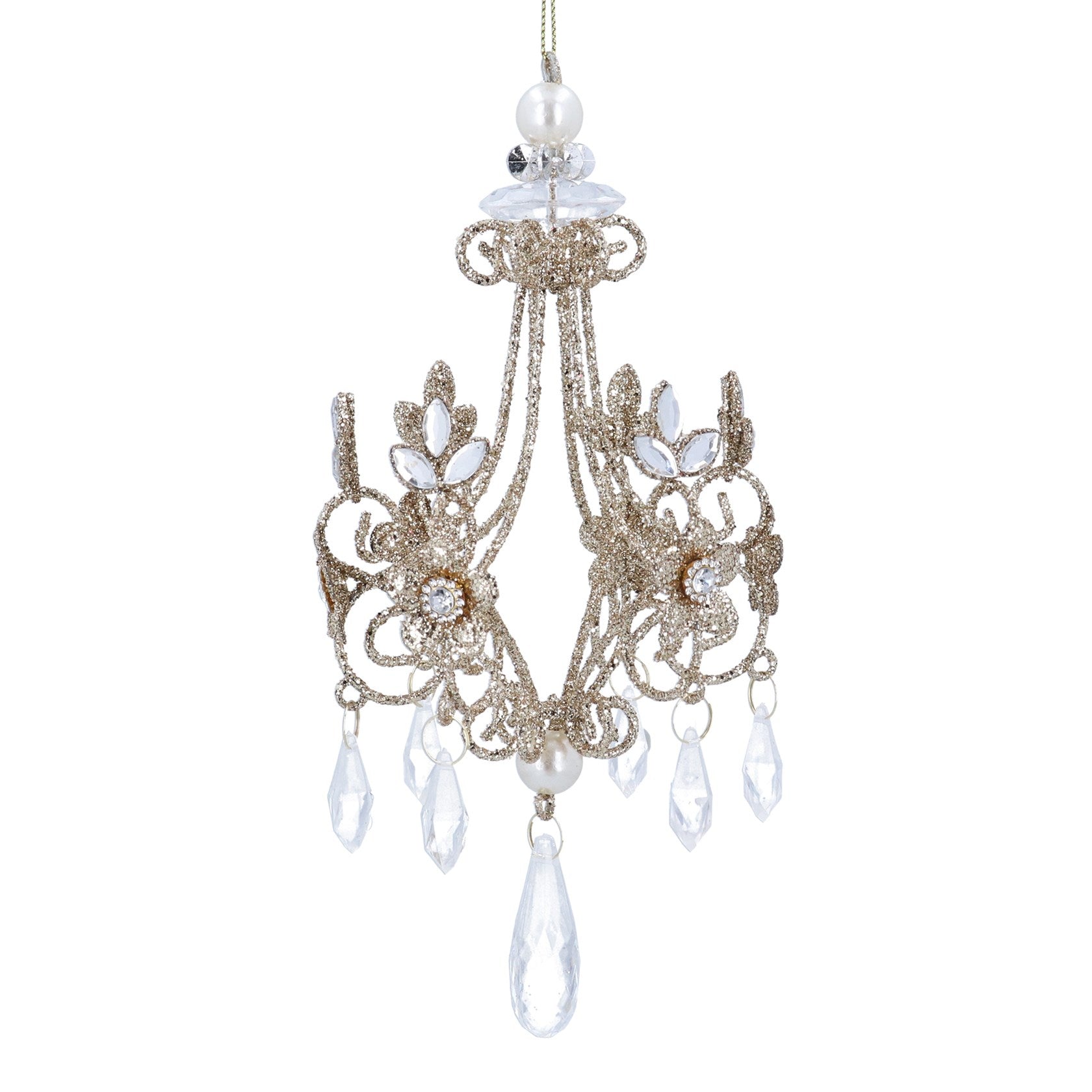 Wire Chandelier, 19cm – Gold Glitter w Jewels