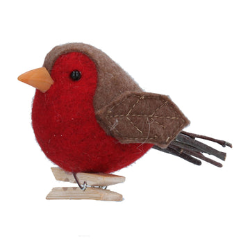 Robin on Peg Wool Decoration (8cm)