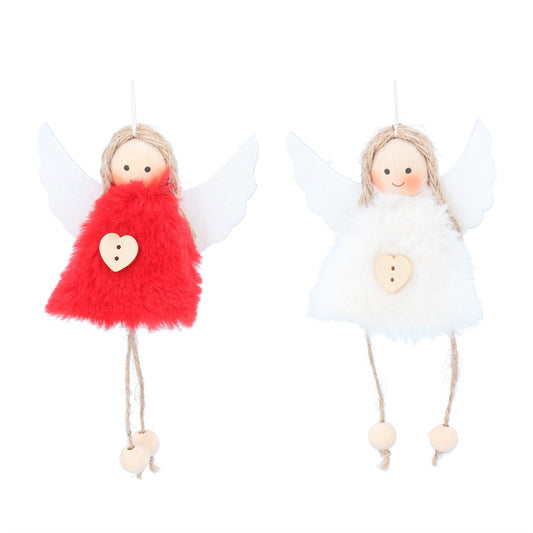 Red/White Angel with Heart Button Fabric Decoration (13cm)