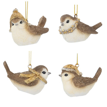 Bird with Gold Hat/Scarf Resin Decoration (4cm)