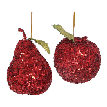 Red Sparkle Apple & Pear  Polyfoam Decoration (11cm)