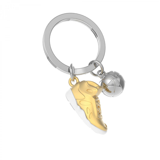 SILVER & GOLD HI TOP SPORTS TRAINER & BALL KEYRING