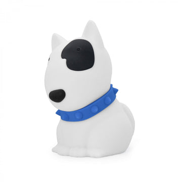 MEDIUM COLOUR CHANGING LED NIGHT LIGHT | WHITE PUPPY WITH BLACK SPOT & BLUE COLLAR