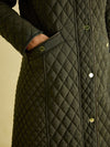 Rosewell Khaki Green Showerproof Longline Diamond Quilted Coat