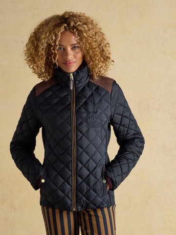 Braemar Luxe Navy Blue Showerproof Diamond Quilted Coat