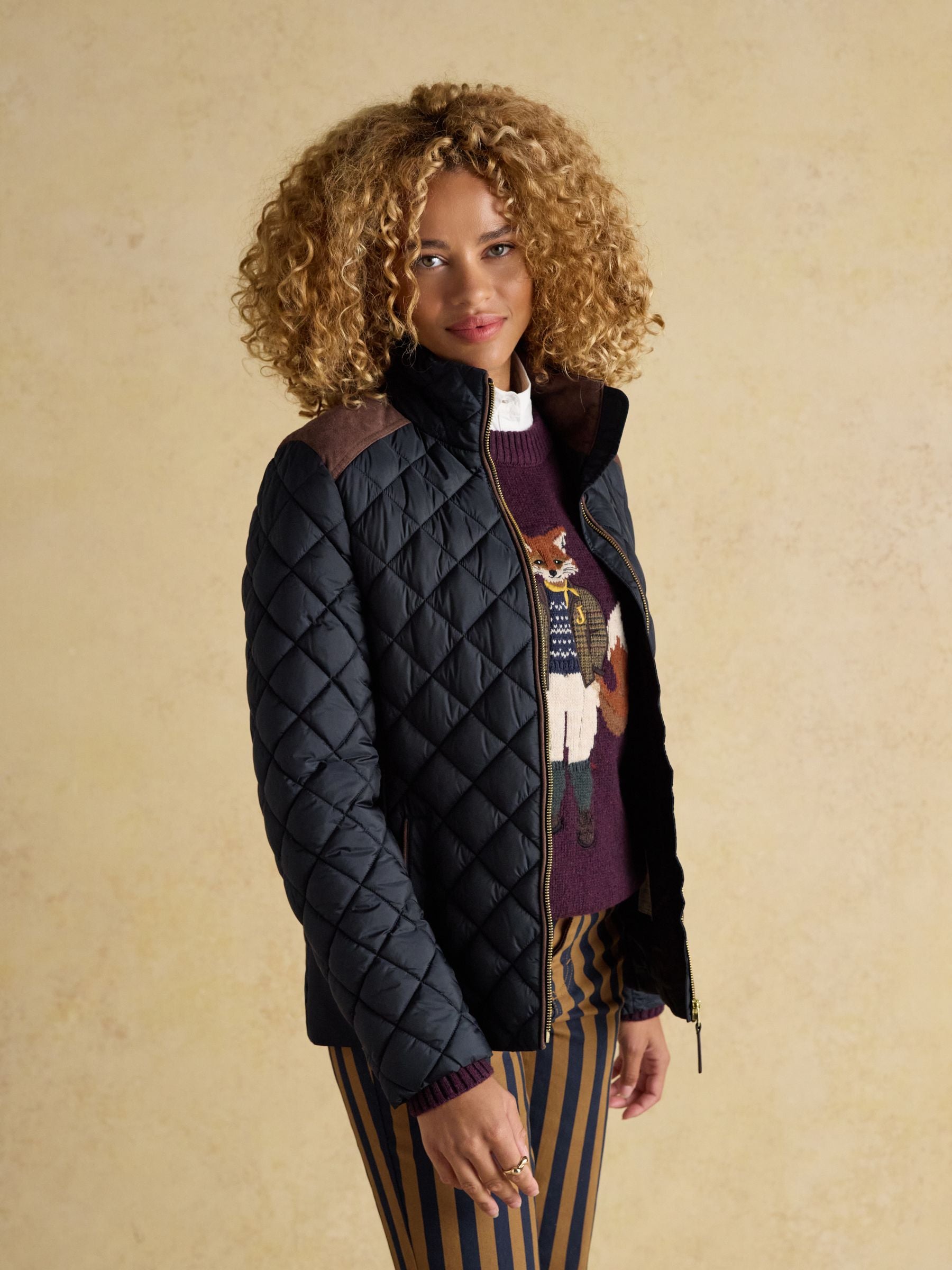 Braemar Luxe Navy Blue Showerproof Diamond Quilted Coat