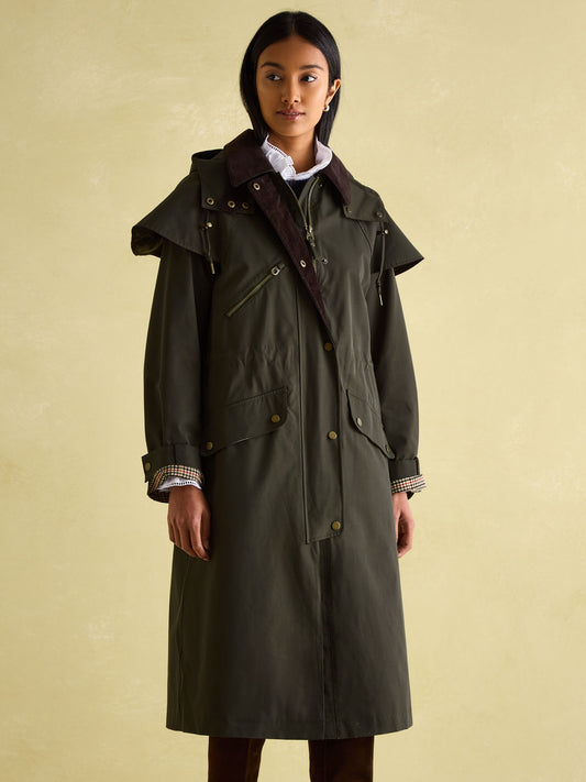 Highbridge Khaki Green Waterproof Longline Coat with Hood