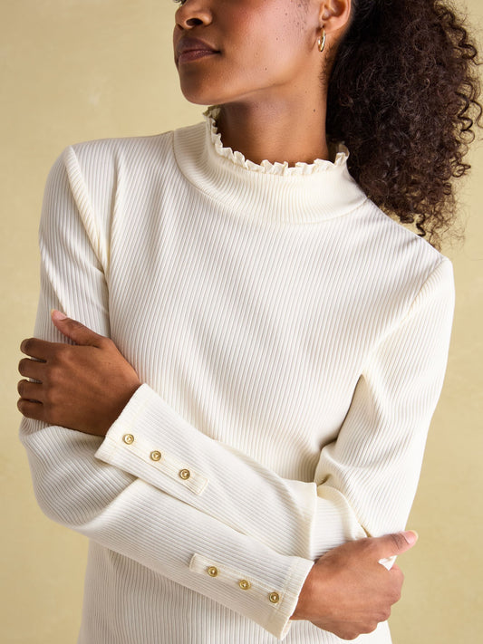 Amy Cream Ribbed Long Sleeve High Neck Jersey Top