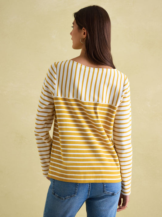 New Harbour Yellow/ Cream Boat Neck Breton Top