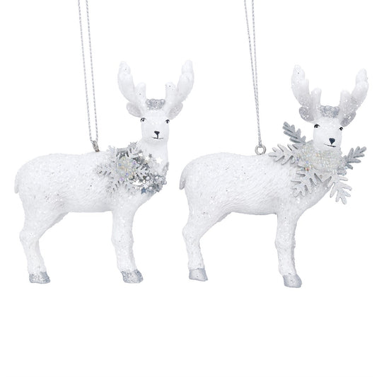 White/Silver Reindeer Resin Decoration (9cm)